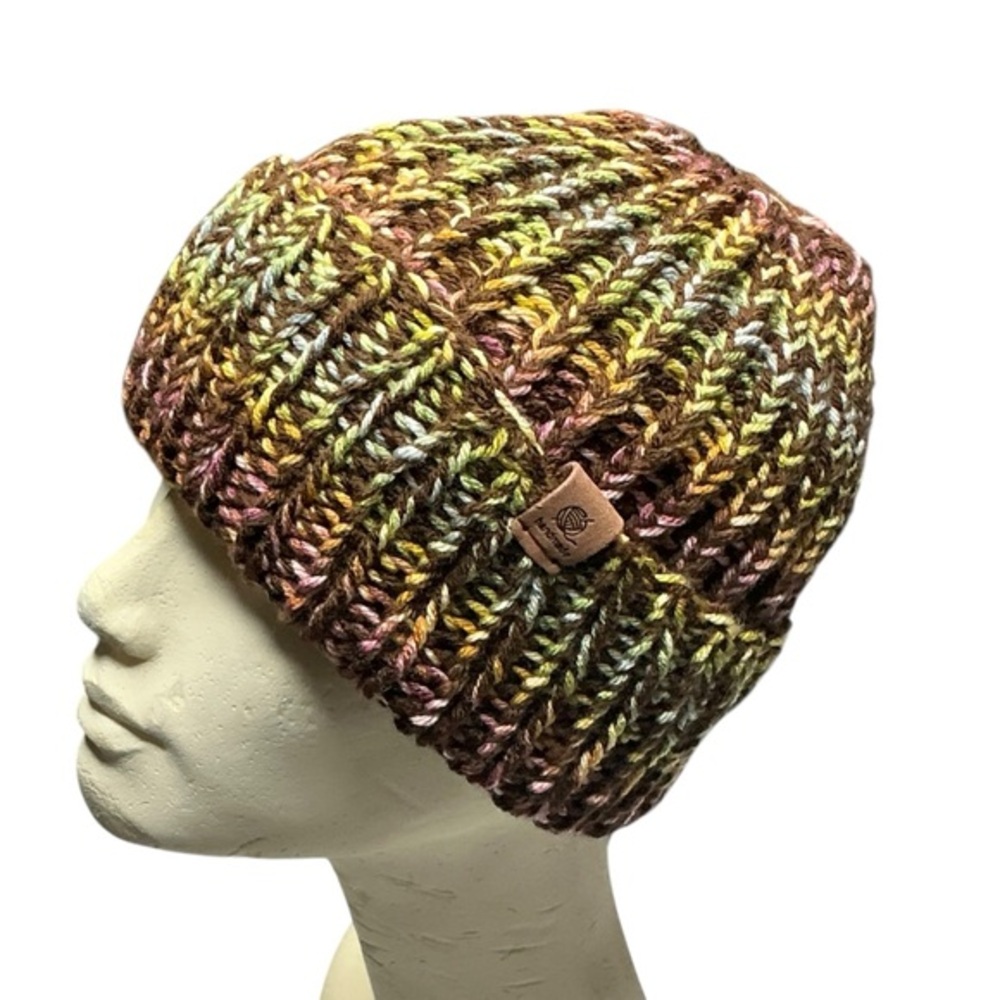 Handmade Chunky Knit Beanie Multicolor Brown Winter Fall Handcrafted Hat